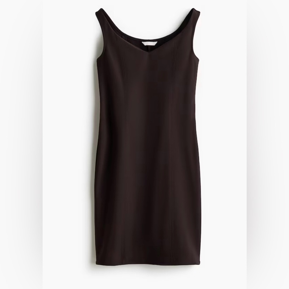 H&M off shoulder brown mini, brown scuba dress, casual brown dress, NWT size S